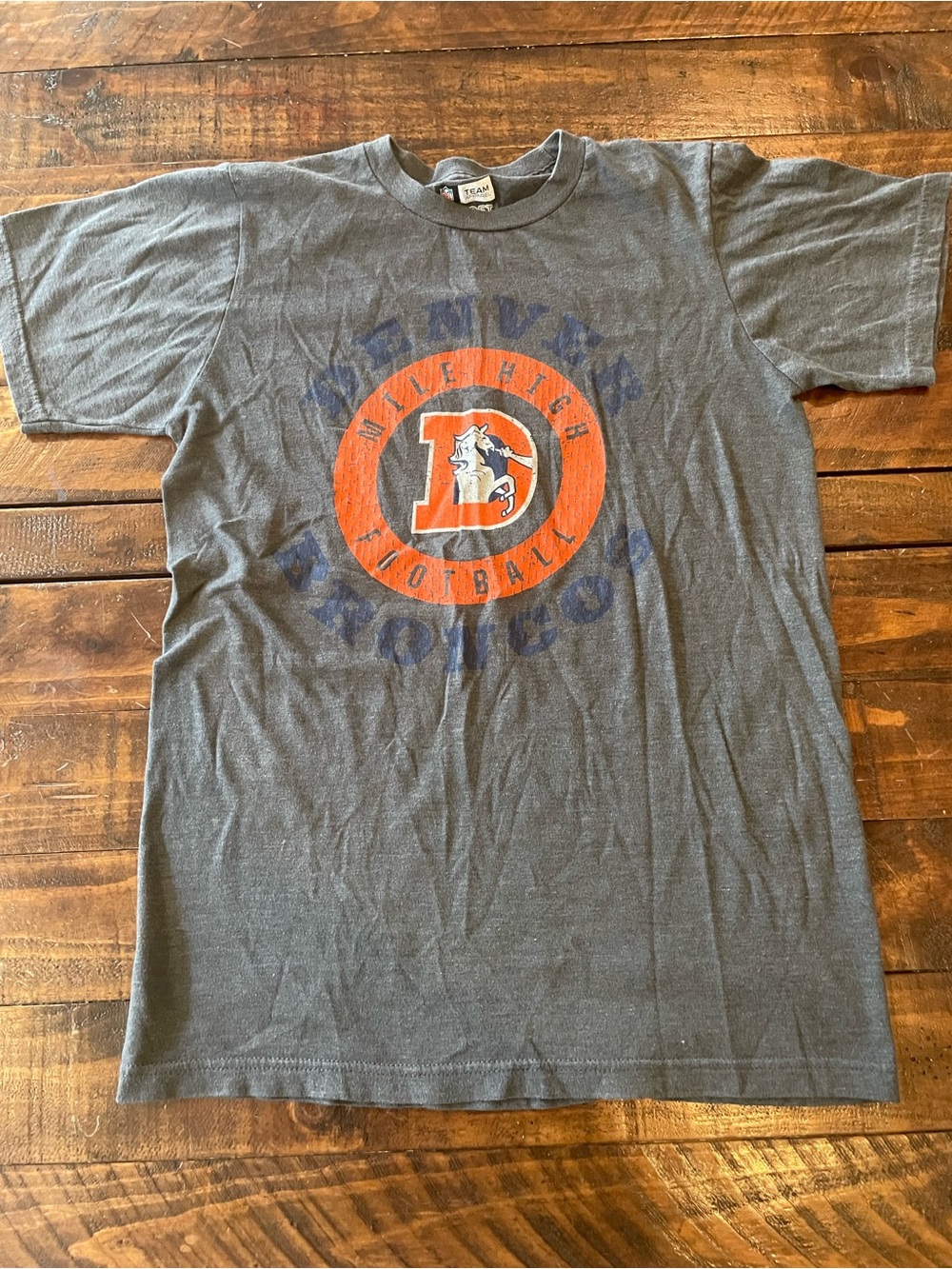 NFL Denver Broncos Charcoal Gray Tee with Orange & Navy Logo